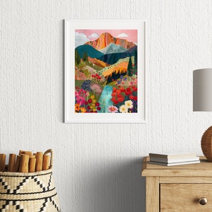 Abstract Patchwork Mountain Wall Art, Colorful Wall Art, Abstract Wall Art, Acrylic Art, Illustration Art, Scenery Art Print image 7