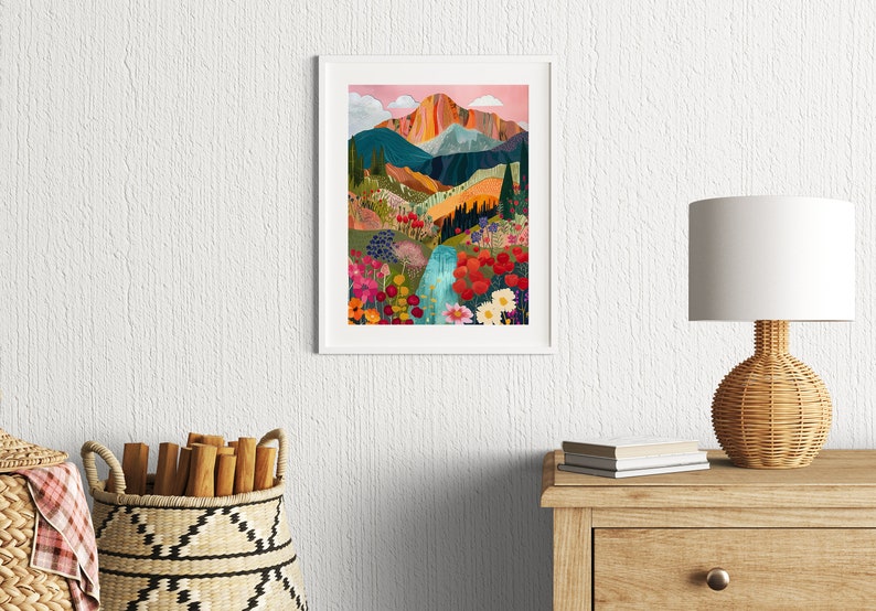 Abstract Patchwork Mountain Wall Art, Colorful Wall Art, Abstract Wall Art, Acrylic Art, Illustration Art, Scenery Art Print image 7