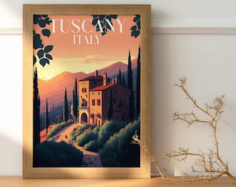 Tuscany travel print | Italy, Tuscany print, Tuscany poster, Italy print, Italy travel poster, Tuscany art, Tuscany Wall Art