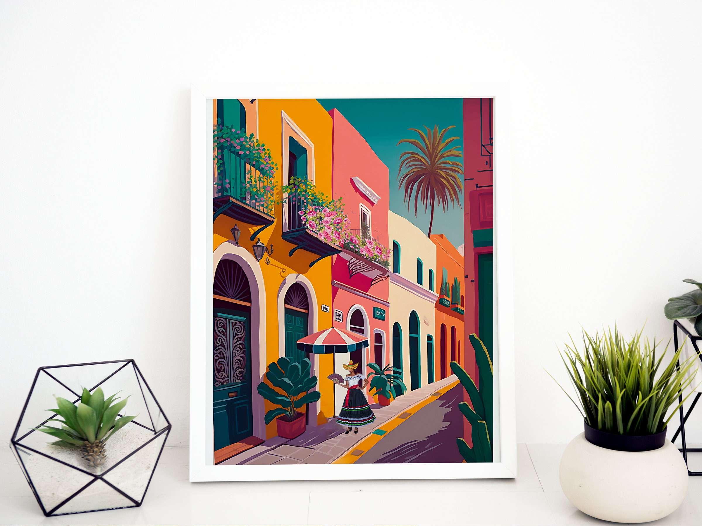 絵画 70s Mexico art World Original Art - Colonial Mexico, Martinez, c.1970 - Original