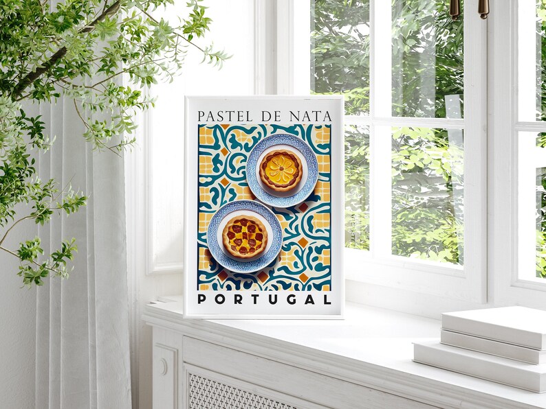Cartel de Pastel De Nata, Pasteis de Nata Art Print, Postre portugués, Pastelería portuguesa, Tarta portuguesa, Impresión de arte de cocina, Impresión de tarta de natillas imagen 3
