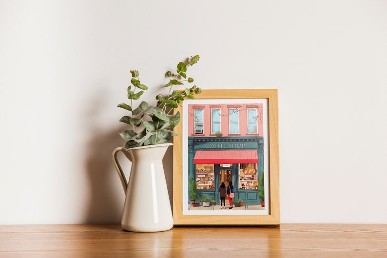 Plakat artystyczny „New York Coffee Shop”: Kolorowy plakat kawiarniany (pobranie cyfrowe) zdjęcie 8