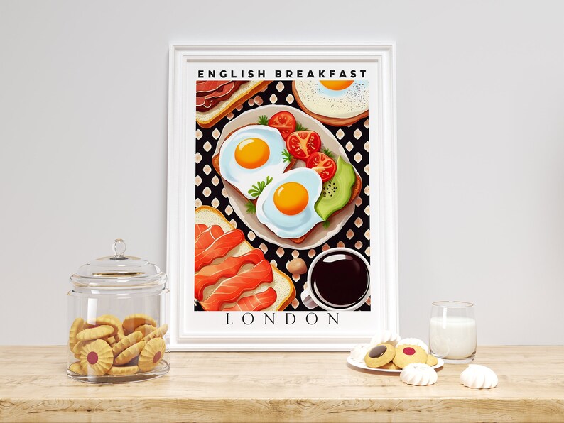 Cartel de desayuno inglés, impresión de comida, descarga digital, cartel de exposición, arte pop, arte alimentario, decoración de cocina, regalo de inauguración de la casa, cartel de cocina imagen 2