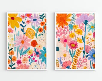 Conjunto de arte mural de galería floral: impresiones eclécticas y coloridas (descarga digital)