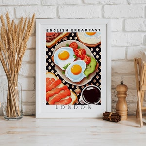 Cartel de desayuno inglés, impresión de comida, descarga digital, cartel de exposición, arte pop, arte alimentario, decoración de cocina, regalo de inauguración de la casa, cartel de cocina imagen 1