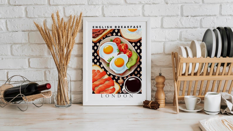 Cartel de desayuno inglés, impresión de comida, descarga digital, cartel de exposición, arte pop, arte alimentario, decoración de cocina, regalo de inauguración de la casa, cartel de cocina imagen 1