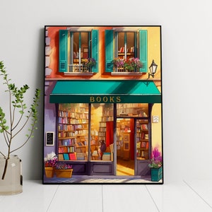 Illustration Bookshop, Kunstdruck für Buchliebhaber, Bücherwurm Kunst, Geschenk für Buchliebhaber, Geburtstagsgeschenk