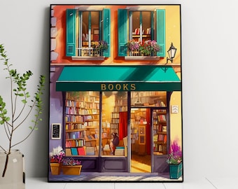Bookshop Illustration Art Print: Colorful Books (Digital Download)