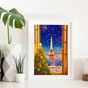 Paris at Snowy Christmas, Christmas wall art, Christmas decor, Christmas prints, Christmas, Christmas Gift, Paris print, Paris winter image 8