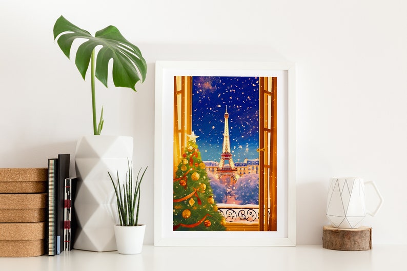 Paris at Snowy Christmas, Christmas wall art, Christmas decor, Christmas prints, Christmas, Christmas Gift, Paris print, Paris winter image 8