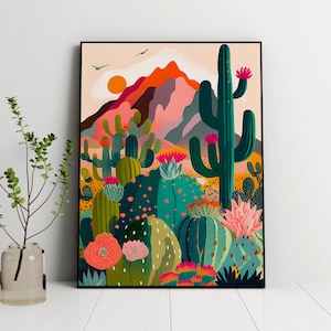 Arizona Illustration Druck, Saguaro National Park, Housewarming Geschenk, Kaktus, bunte Wandkunst helle lebendige Kunst Bild 7