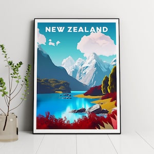 Neuseeland Poster, Neuseeland Wandbild, Reisewandkunst, Küstenwandkunst, Reiseposter, Retro Reiseposter, Geschenk für Reisende