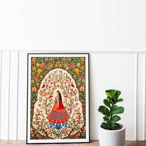 Indian Floral Printable Wall Art, Indian Vintage Art, Folk Prints, Printable, Pichwai Painting, Indian painting, Floral Art Print 画像 5