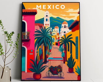 Mexico Illustration Travel Print,Colorful Wall Art, Digital Download,Mexico Travel Illustration, South America Print,Gallery Wall Art Prints