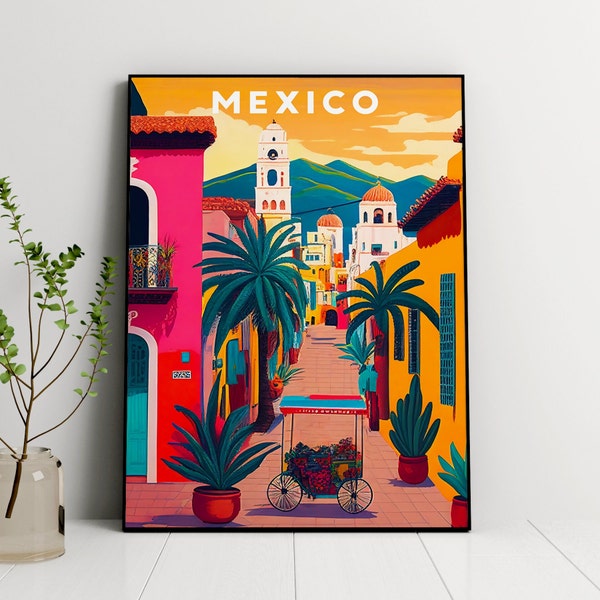 Mexiko Illustration Reise-Druck, Bunte Wandkunst, digitaler Download, Mexiko Reise Illustration, Südamerika Druck, Galerie Wand Kunst Drucke