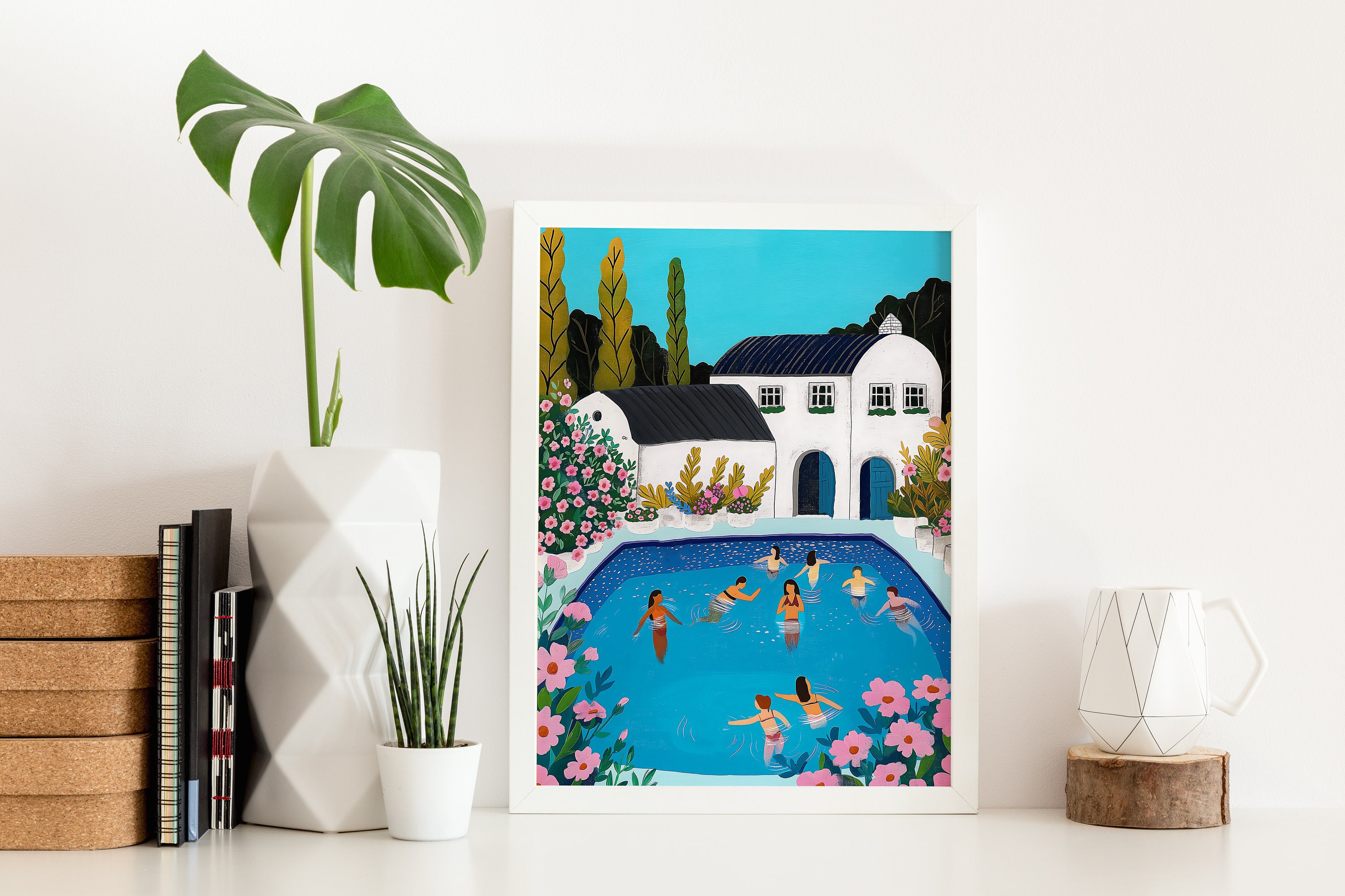 Poolside Summer Illustration, Swimming Pool Wall Art, Digital Download ...