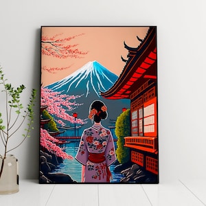 Tokyo illustration Poster, Mount Fuji Travel Poster, Japan wall art, Digital Download, Digital print, Japanese art,Hokusai Prints,Ukiyo-e