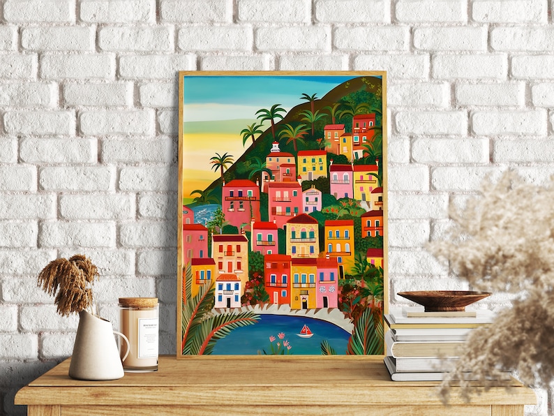 Positano illustration Set of 2, Amalfi Coast, Italy art, Art print, Wall Art, Travel illustration, Housewarming gift, Anniversary image 2