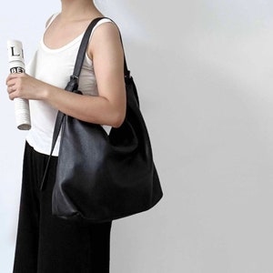 Schwarze Leder Tragetasche für Sie, Leder Schultertasche, Schultertasche aus Leder für 14 ''MacBook, Arbeitstasche Schultasche