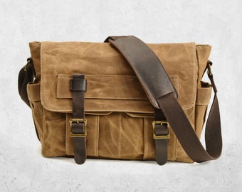 Waxed Canvas Crossbody Bag for men, Canvas Sling Bag, Canvas Messenger Bag fit for 12.9 ipad, Canvas Shoulder Bag Backpack Travel Bag