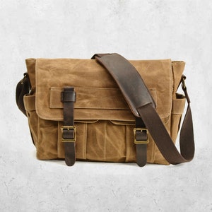 Waxed Canvas Crossbody Bag for men, Canvas Sling Bag, Canvas Messenger Bag fit for 12.9 ipad, Canvas Shoulder Bag Backpack Travel Bag Brown