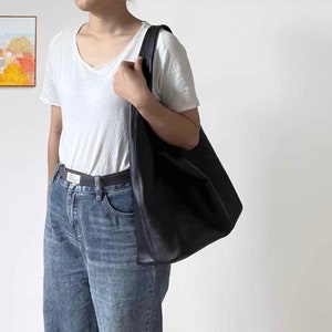 Große schwarze Leder Tragetasche für Frauen, Leder, Schultertasche, Henkel Tasche, Arbeitstasche Einkaufstasche, Geburtstagsgeschenk für Sie