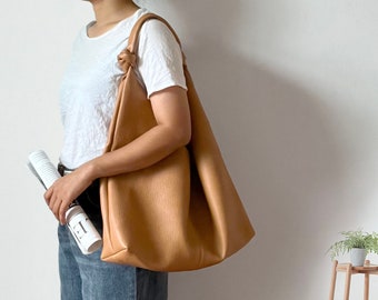 Soft Leather Tote Bag , Knot Bag Tote, Vegan Leather Sling bag Shopping Bag Weekend Bag, Leather Slouchy Bag Shoulder Bag Hobo Bag