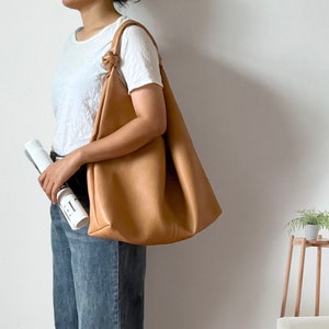 Soft Leather Tote Bag , Knot Bag Tote, Vegan Leather Sling bag Shopping Bag Weekend Bag, Leather Slouchy Bag Shoulder Bag Hobo Bag