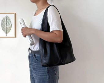 Sac fourre-tout en cuir noir pour femme, sac à bandoulière en cuir, sacs à main en cuir, sac de travail, sac à provisions, cadeau d'anniversaire