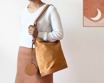 Faux Suede Bucket bag, Vegan Leather Tote Bag, Vegan Suede Tote Leather Bucket bag, Winter Bag Lederen Schoudertas Sling bag, cadeau voor haar