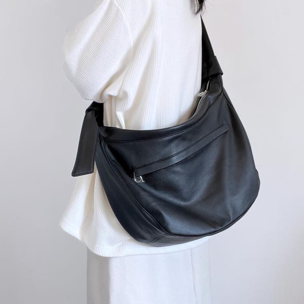Extra Large Leather Crossbody Bag, Bicycle Sling Tote, Fits 16" Laptop, Adjustable Strap