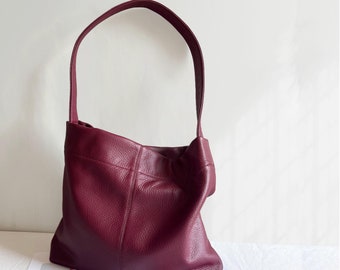 Red Leather Tote Bag women, Soft Sloughy Sling Shoulder: fits 15" Laptop