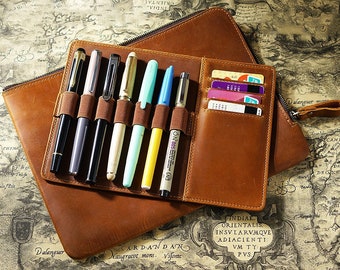 Leather Journals Organizer Bank Bag A5 notebook leather padfolio Pen holder leather case Document Bag Ipad case Tablet Pencil Leather Pouch