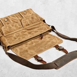 Waxed Canvas Crossbody Bag for men, Canvas Sling Bag, Canvas Messenger Bag fit for 12.9 ipad, Canvas Shoulder Bag Backpack Travel Bag image 5
