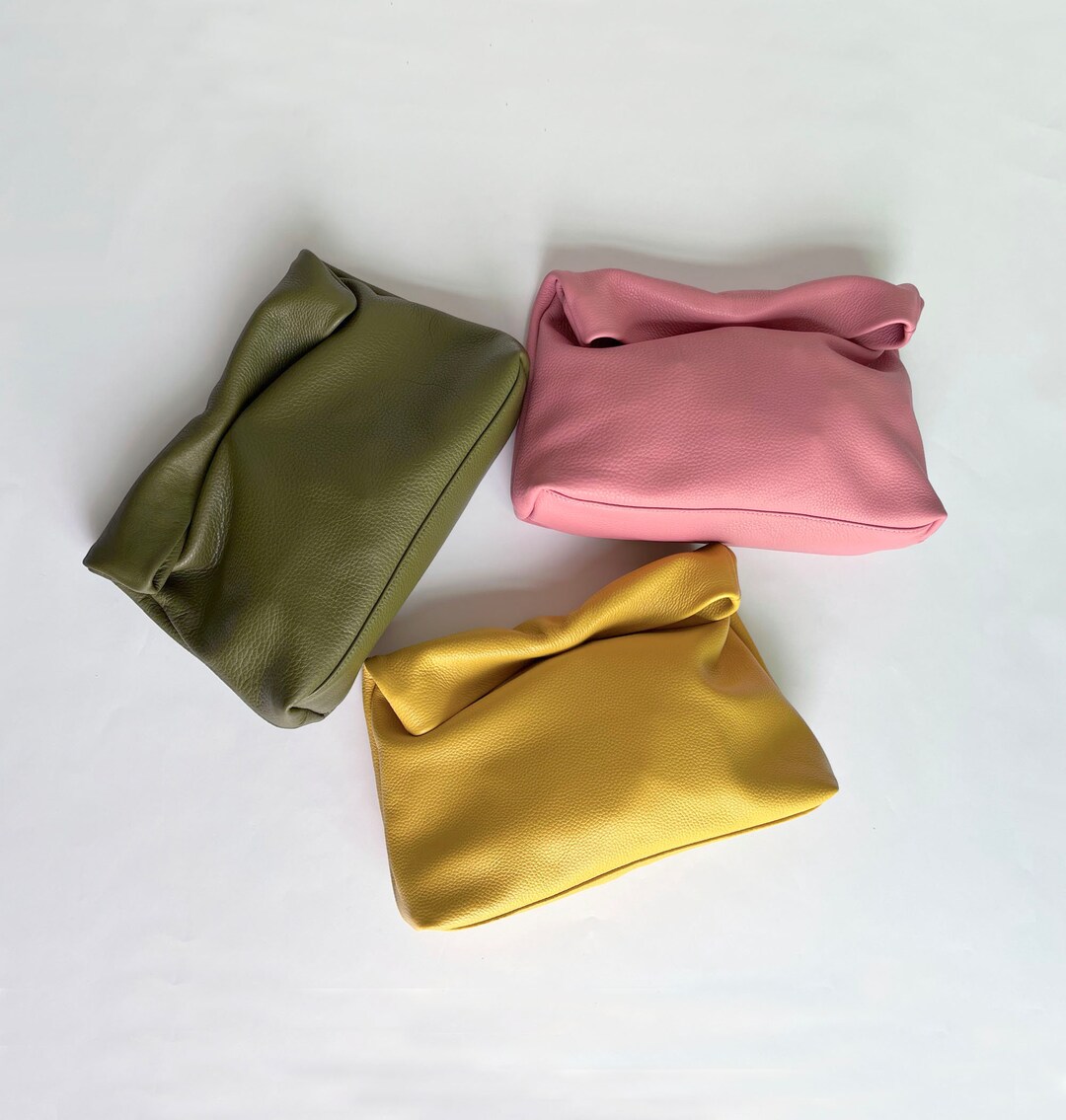 Rolled Leather Clutch, Leather Clutch Purse, Leather Handbag for Her