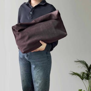 Bolso de mano de piel de gamuza de gran tamaño, bolso de mano de piel con parte superior enrollable apto para papel tamaño carta A4, bolso de mano de piel con parte inferior enrollable, bolso de piel de gamuza