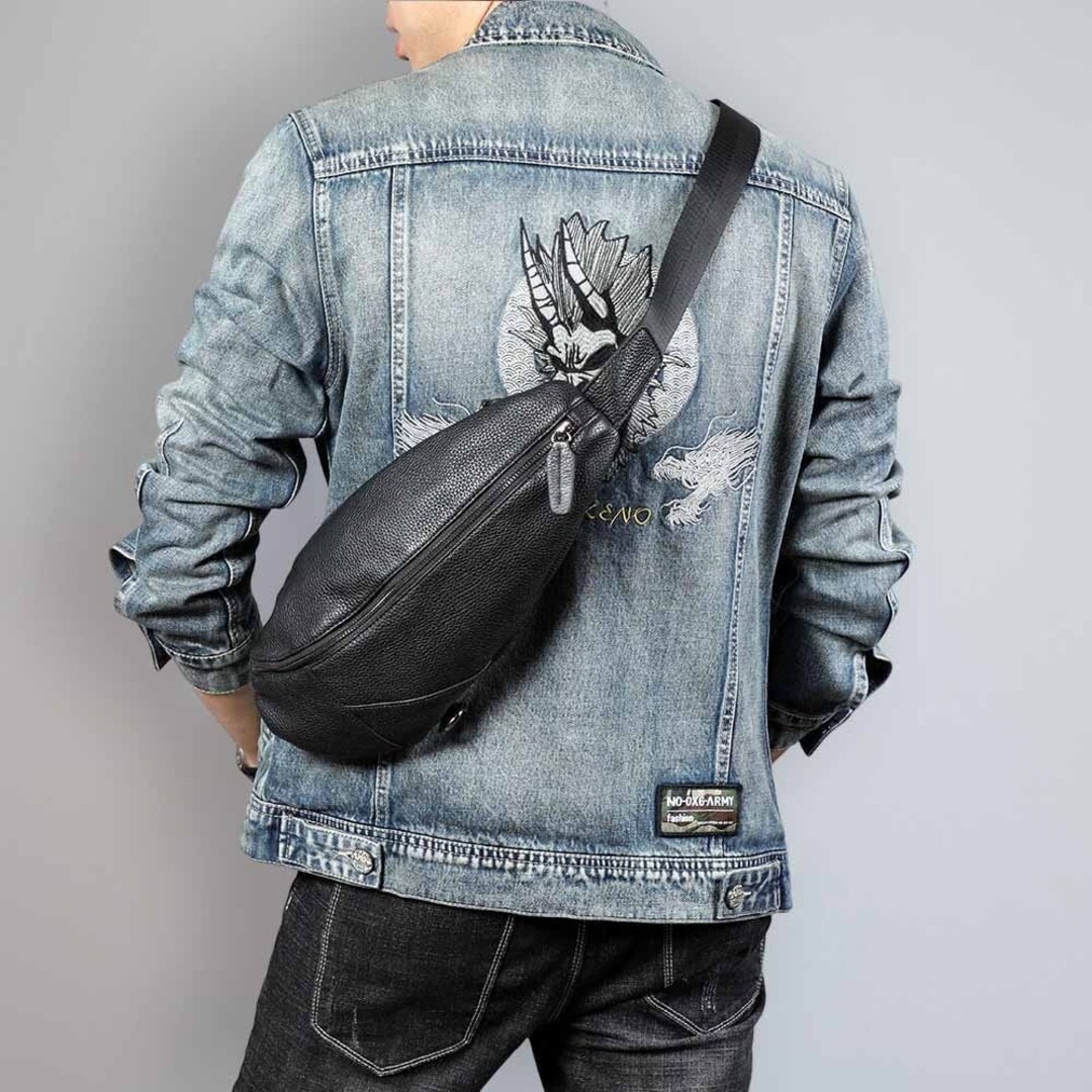 Cowhide Leather Sling Bag, Leather Chest Bag Crossbody Bag for Men