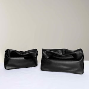 Black Leather Clutch, Roll down Clutch purse, Rolled top Leather Clutch, leather Evening bag Leather Lunch bag, Wedding Gift Bag for Banquet