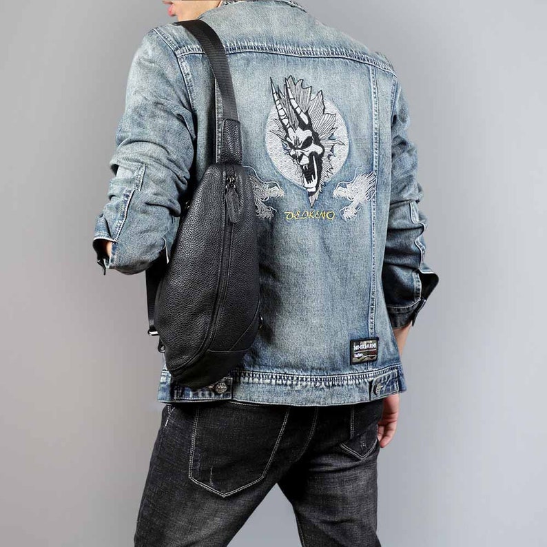 Cowhide Leather Sling Bag, Leather Chest Bag Crossbody Bag for Men