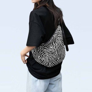 Large Moon bag Croissant Bag, Canvas Crossbody bag, Nylon Sling Bag Oversized Shoulder Bag, Zebra Bag, Canvas Moon Bag, Nylon Croissant Bag image 2