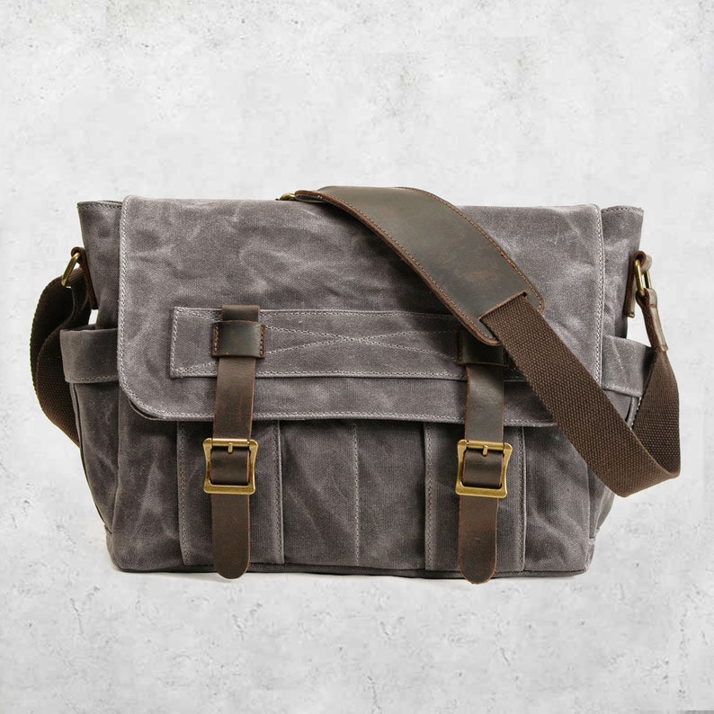 Waxed Canvas Crossbody Bag for men, Canvas Sling Bag, Canvas Messenger Bag fit for 12.9 ipad, Canvas Shoulder Bag Backpack Travel Bag Gray