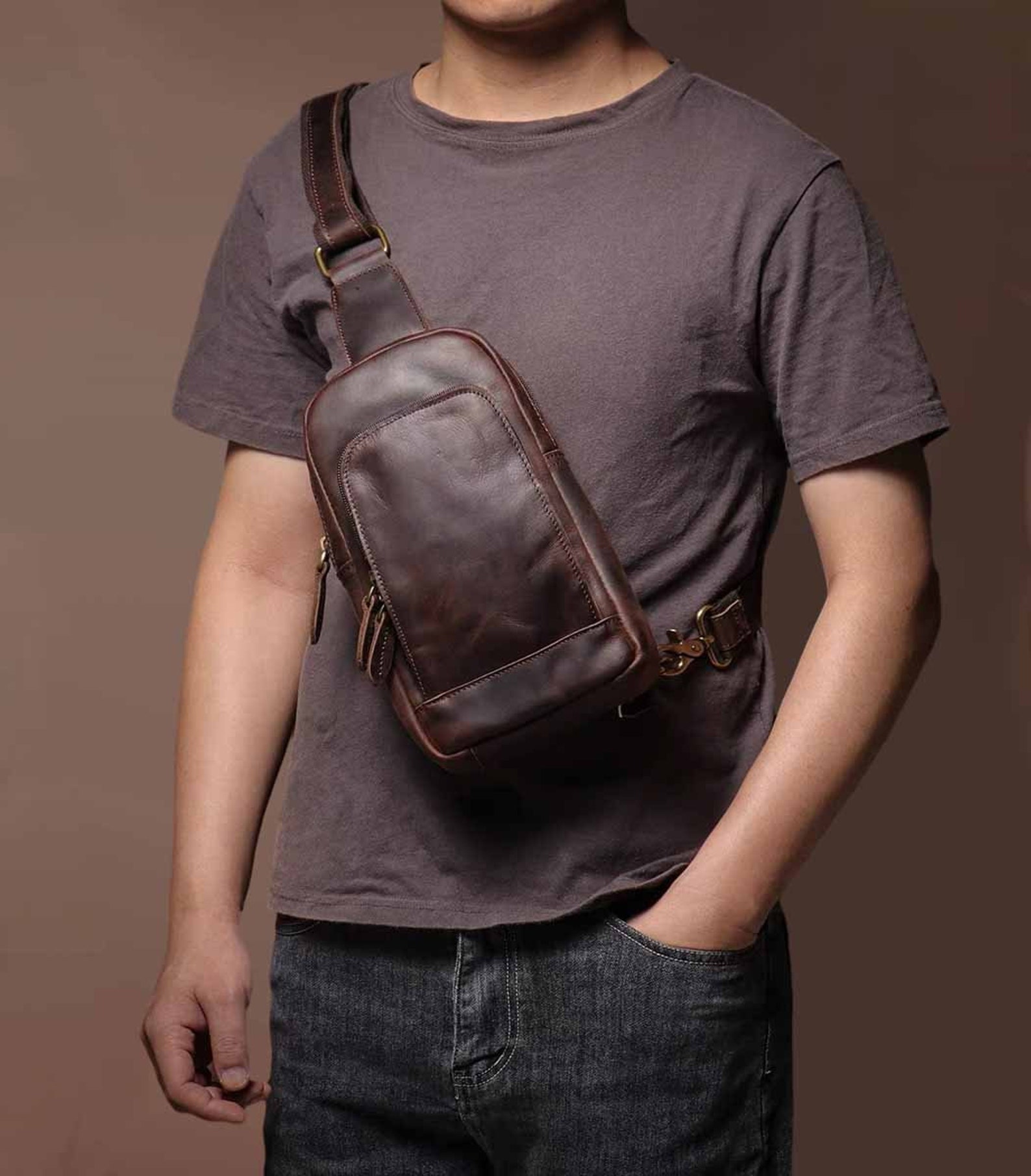 Leather Sling Bag Leather Chest Bag Shoulder Bag Leather - Etsy
