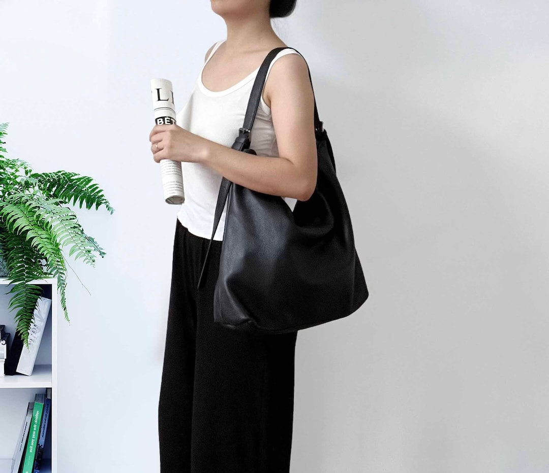 Bolso bandolera de cuero negro, compatible con MacBook de 14