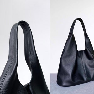 Large Black Leather Tote Bag for women, leather Sling bag Shoulder Bag, Top Handle Bag, Working bag Shopping bag, birthday Gift for her zdjęcie 7