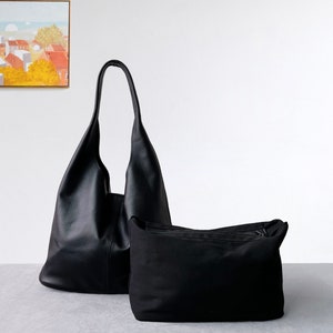 Black Leather Tote Bag for women, leather Sling bag Shoulder Bag, Leather handbags Top Handle Bag, Working bag Shopping bag, birthday Gift zdjęcie 4