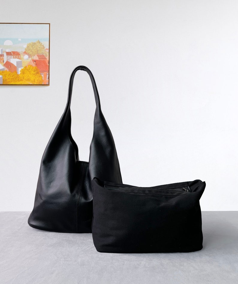 Bolso tote de cuero negro para mujer, bolso de cuero bolso de hombro, bolsos de cuero bolso de asa superior, bolso de trabajo bolso de compras, regalo de cumpleaños imagen 4