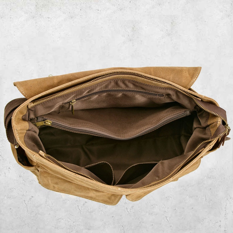 Waxed Canvas Crossbody Bag for men, Canvas Sling Bag, Canvas Messenger Bag fit for 12.9 ipad, Canvas Shoulder Bag Backpack Travel Bag image 4