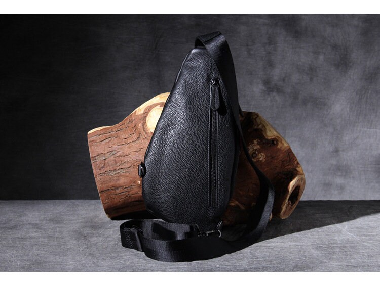 Cowhide Leather Sling Bag, Leather Chest Bag Crossbody Bag for Men