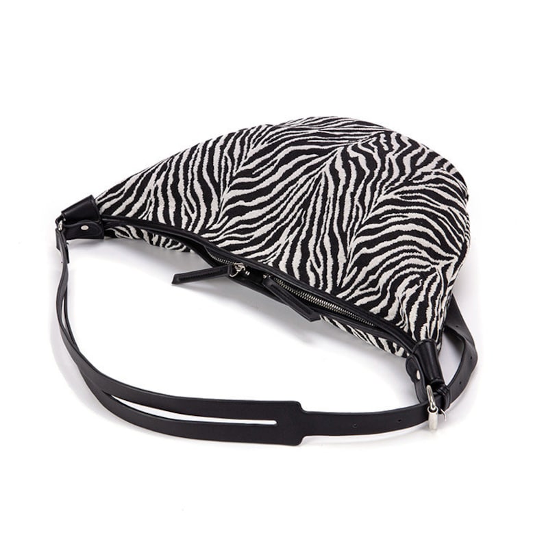 Large Moon bag Croissant Bag, Canvas Crossbody bag, Nylon Sling Bag Oversized Shoulder Bag, Zebra Bag, Canvas Moon Bag, Nylon Croissant Bag image 5