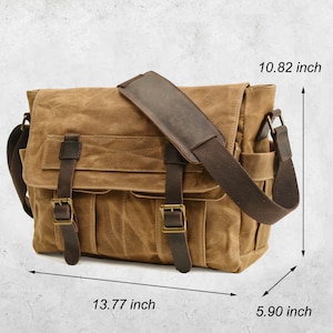 Waxed Canvas Crossbody Bag for men, Canvas Sling Bag, Canvas Messenger Bag fit for 12.9 ipad, Canvas Shoulder Bag Backpack Travel Bag image 3